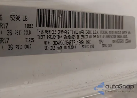 2015 Dodge Journey American Value Pkg z USA, uszkodzony, nr VIN 3C4PDCAB4FT714200